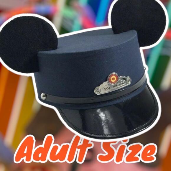 NWT Rare Disney Mickey Mouse Ears Conductor Hat Red Car Trolley Adult AKA Large - Picture 1 of 2